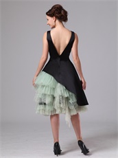 Cache Black Square Neck Ruffles Autumn Prom Dress Pale Green Tulle Inside