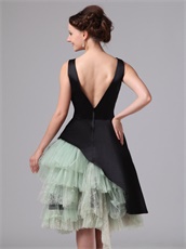 Cache Black Square Neck Ruffles Autumn Prom Dress Pale Green Tulle Inside