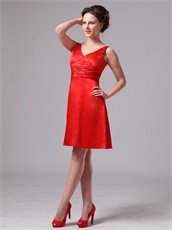 Flattering V-neck Knee-length Red Satin Bridesmaid Dress New Arrival