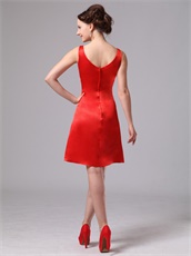 Flattering V-neck Knee-length Red Satin Bridesmaid Dress New Arrival