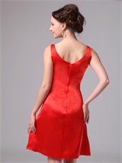 Flattering V-neck Knee-length Red Satin Bridesmaid Dress New Arrival