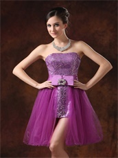 Sparkling Purple Short Prom Dress Detachable Multiple Wear Method