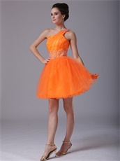 One Shoulder Flashy Orange Mini-length High School Prom Dress Warm Tone