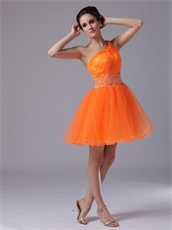 One Shoulder Flashy Orange Mini-length High School Prom Dress Warm Tone