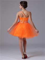 One Shoulder Flashy Orange Mini-length High School Prom Dress Warm Tone
