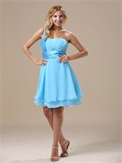 One Shoulder Knee-length Aqua Blue Graduation Dress Under 80 Dollar