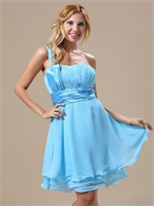 One Shoulder Knee-length Aqua Blue Graduation Dress Under 80 Dollar