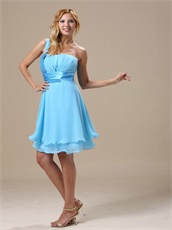 One Shoulder Knee-length Aqua Blue Graduation Dress Under 80 Dollar