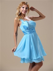 One Shoulder Knee-length Aqua Blue Graduation Dress Under 80 Dollar