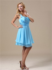 One Shoulder Knee-length Aqua Blue Graduation Dress Under 80 Dollar