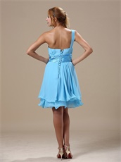 One Shoulder Knee-length Aqua Blue Graduation Dress Under 80 Dollar