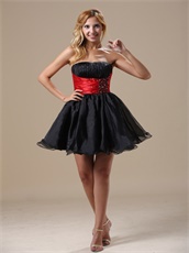 Hot Sell Black Organza Skirt With Red Belt Cocktail Short Dress Inexpensive