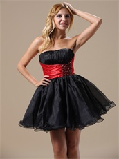 Hot Sell Black Organza Skirt With Red Belt Cocktail Short Dress Inexpensive