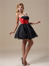 Hot Sell Black Organza Skirt With Red Belt Cocktail Short Dress Inexpensive