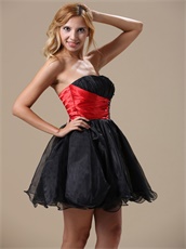 Hot Sell Black Organza Skirt With Red Belt Cocktail Short Dress Inexpensive