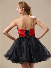 Hot Sell Black Organza Skirt With Red Belt Cocktail Short Dress Inexpensive