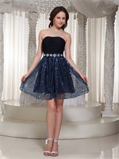 Sexy Sleeveless Shiny Sequin Mini Skirt Navy University Prom Dress Most Popular