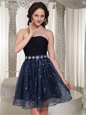 Sexy Sleeveless Shiny Sequin Mini Skirt Navy University Prom Dress Most Popular