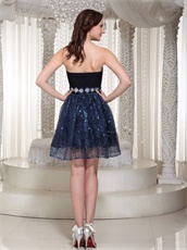 Sexy Sleeveless Shiny Sequin Mini Skirt Navy University Prom Dress Most Popular