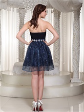 Sexy Sleeveless Shiny Sequin Mini Skirt Navy University Prom Dress Most Popular