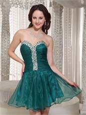 Rhinestones Decorate Mini Skirt Peacock Green Organza Garden Party Gown