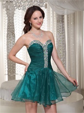 Rhinestones Decorate Mini Skirt Peacock Green Organza Garden Party Gown