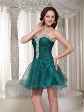 Rhinestones Decorate Mini Skirt Peacock Green Organza Garden Party Gown