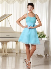 Spaghetti Straps BodyU Fully Crystals Aqua Blue Draped Prom Dress With Bowknot