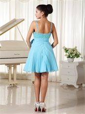 Spaghetti Straps BodyU Fully Crystals Aqua Blue Draped Prom Dress With Bowknot