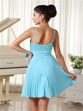 Spaghetti Straps BodyU Fully Crystals Aqua Blue Draped Prom Dress With Bowknot