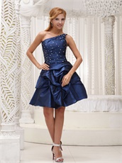 Navy Blue Elegant Mother Prom Dress Single Strap Bubble Skirt