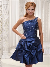 Navy Blue Elegant Mother Prom Dress Single Strap Bubble Skirt