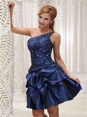 Navy Blue Elegant Mother Prom Dress Single Strap Bubble Skirt