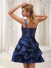 Navy Blue Elegant Mother Prom Dress Single Strap Bubble Skirt