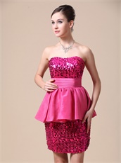 Brief Fuchsia Falbala Waist Short Prom Dress Paillette Supplier China