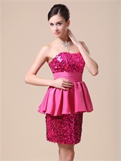 Brief Fuchsia Falbala Waist Short Prom Dress Paillette Supplier China