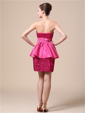 Brief Fuchsia Falbala Waist Short Prom Dress Paillette Supplier China