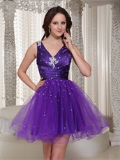 Flattering V-neck Purple Cache Puberty Rite Prom Dress For Girl