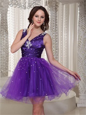 Flattering V-neck Purple Cache Puberty Rite Prom Dress For Girl