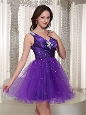 Flattering V-neck Purple Cache Puberty Rite Prom Dress For Girl