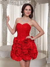 Sweetheart Red Beaded Bodice Fully Rosette Flowers Skirt Compere Dress