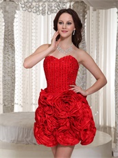 Sweetheart Red Beaded Bodice Fully Rosette Flowers Skirt Compere Dress