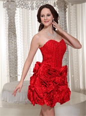 Sweetheart Red Beaded Bodice Fully Rosette Flowers Skirt Compere Dress