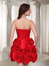 Sweetheart Red Beaded Bodice Fully Rosette Flowers Skirt Compere Dress