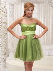 Sparkle Sequin and Tulle Grass Green Night Club Dress With Sash