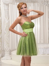 Sparkle Sequin and Tulle Grass Green Night Club Dress With Sash