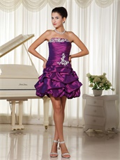 Strapless Appliques Eggplant Purple Taffeta Cocktail Dress Store Near Me