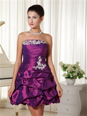 Strapless Appliques Eggplant Purple Taffeta Cocktail Dress Store Near Me