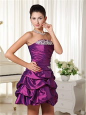 Strapless Appliques Eggplant Purple Taffeta Cocktail Dress Store Near Me