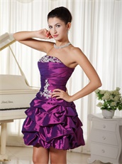 Strapless Appliques Eggplant Purple Taffeta Cocktail Dress Store Near Me